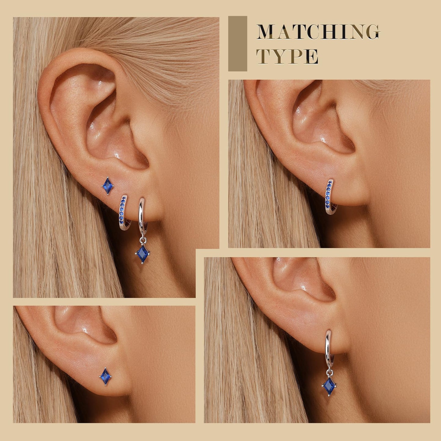 Angelady Sterling Silver Earrings Set for Women, Dainty Navy Blue Huggie Hoop Earring, Hypoallergenic Trendy Small Silver Earring Stacks for Multiple Piercing, Blue Earring for Women