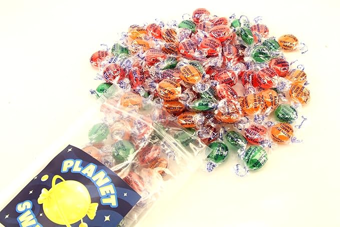 Planet Sweets Premium Sugar Free Assorted Fruit Hard Candy Buttons - 8 Ounce - Individually Wrapped Discs Candies