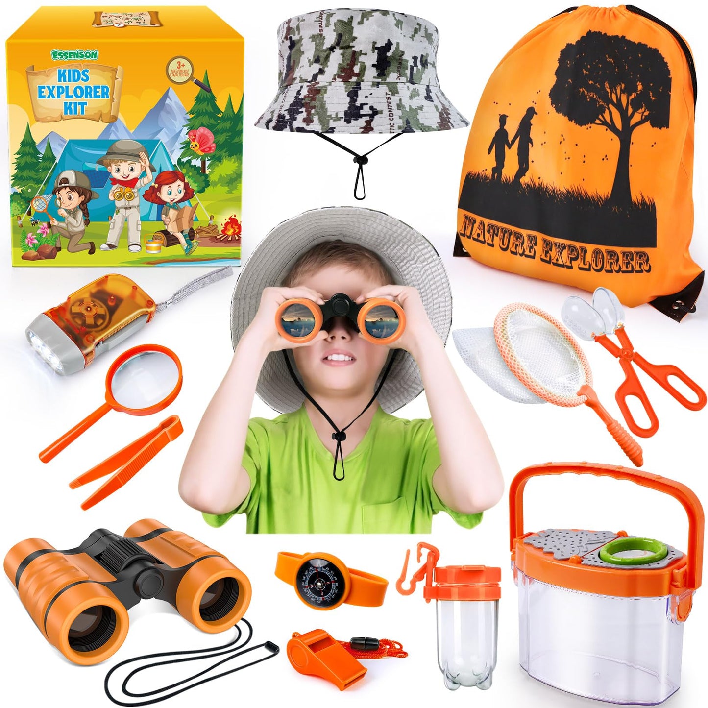 ESSENSON Bug Catcher and Kids Explorer Kit, Outdoor Bug Catching Explorer Adventure Kit with Binoculars, Summer Outdoor Toys for Kids Ages 4-8