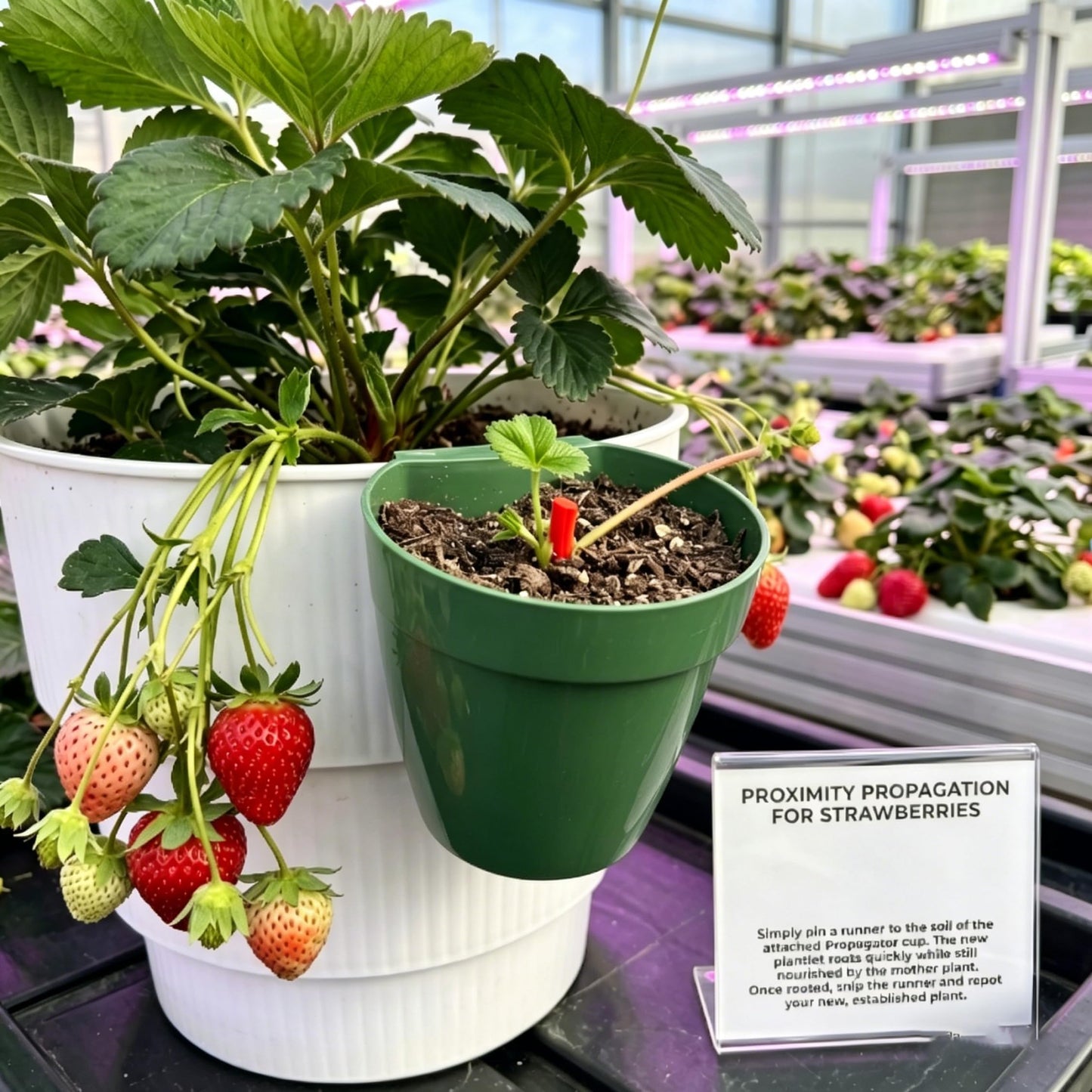 Xoeryoy Strawberry Propagation Cups, 20 Pack Large Plastic Plant Cups with 50 Runner Forks Breathable Pots for Berry Plant Rooting, Space-Saving Hanging Design, L