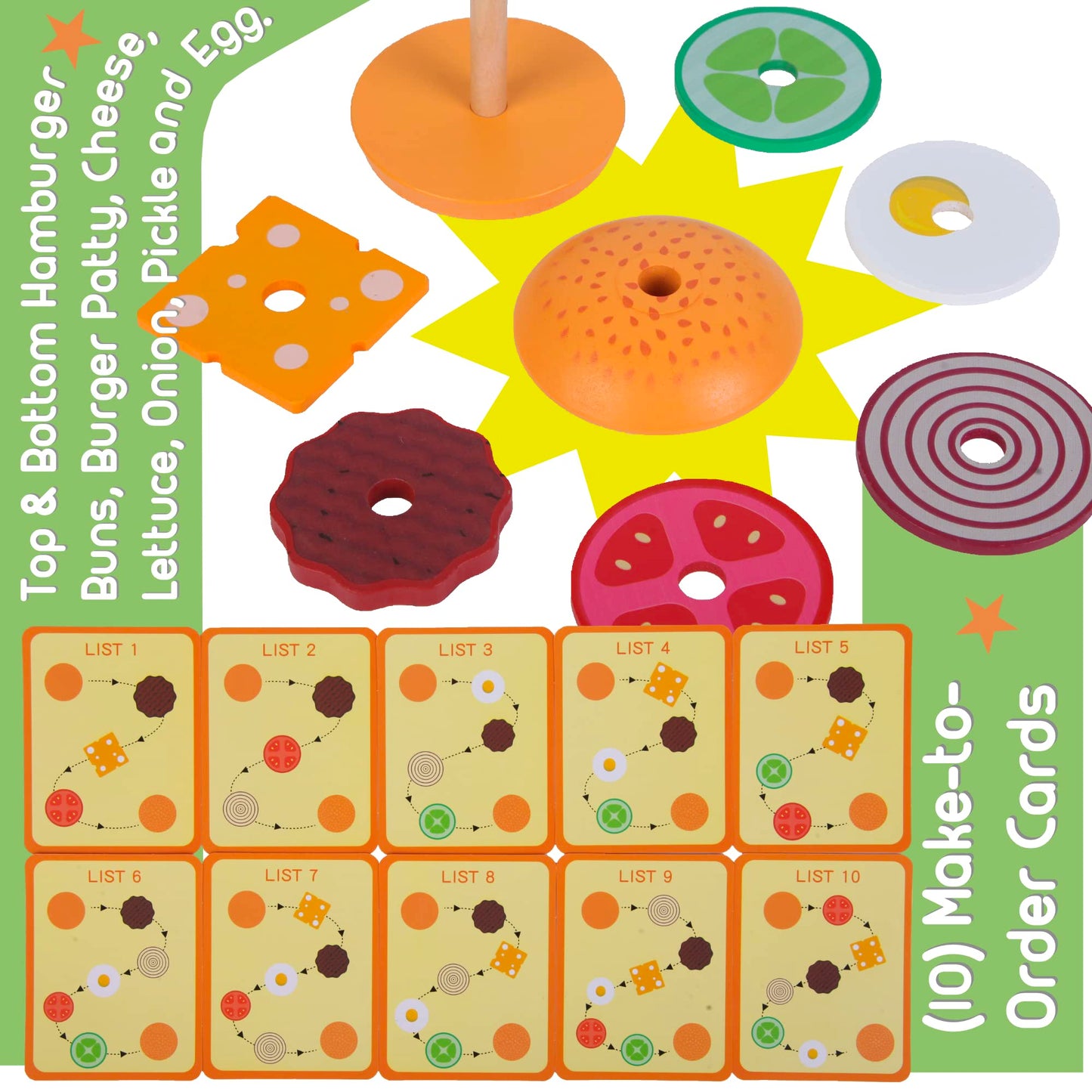 Montessori Mama Stacking Hamburger, Create a Burger Sequencing Stacker, Occupational Therapy Toys, Multi Cultural Play Food Sorting Toy
