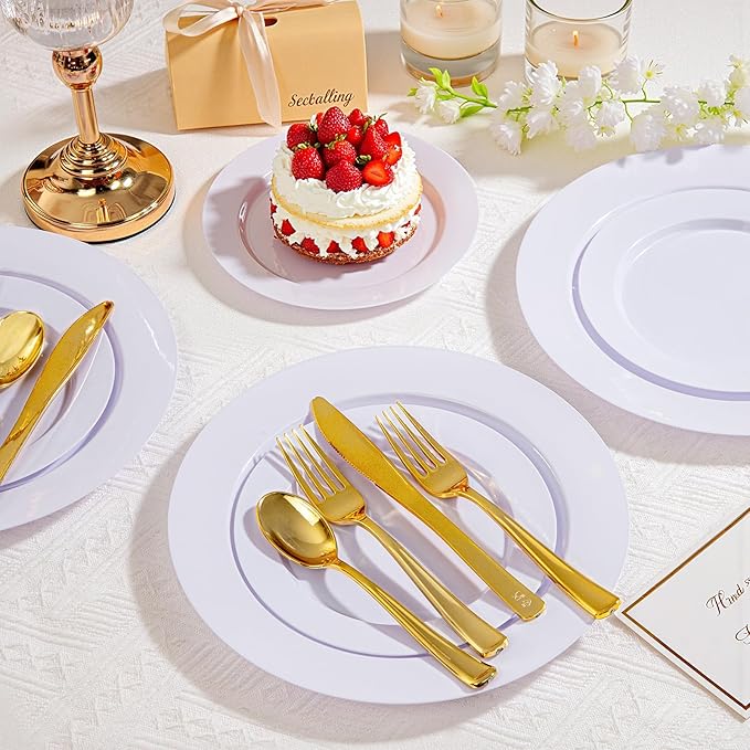 100Pcs White Plastic Dessert Plates, Disposable Salad PlateS, Premium Hard Fancy Small Plate, Heavy Duty Plastic Cakes Plate for Party, Wedding and Birthday