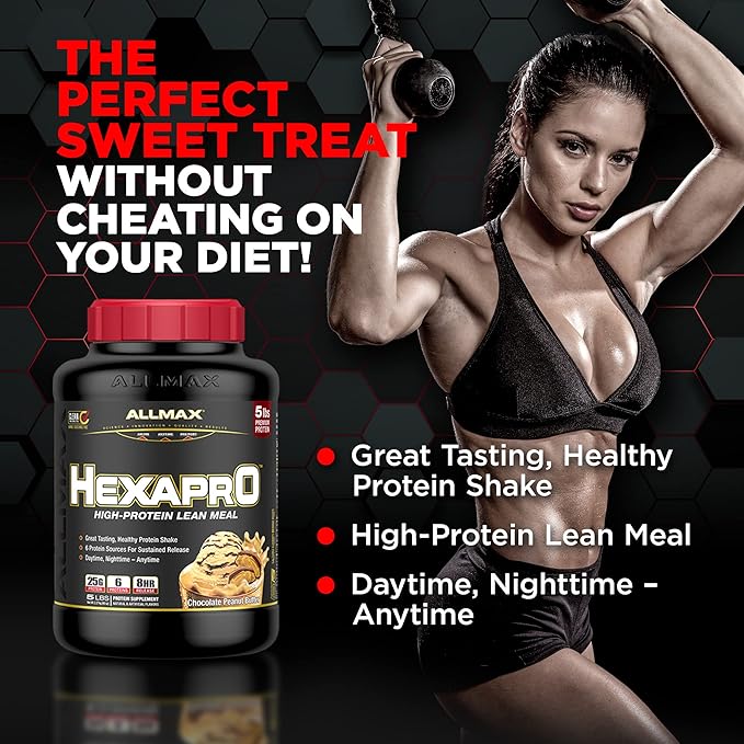 ALLMAX HEXAPRO, Strawberry - 2 lb - 25 Grams of Protein Per Serving - 8-Hour Sustained Release - Zero Sugar - 21 Servings