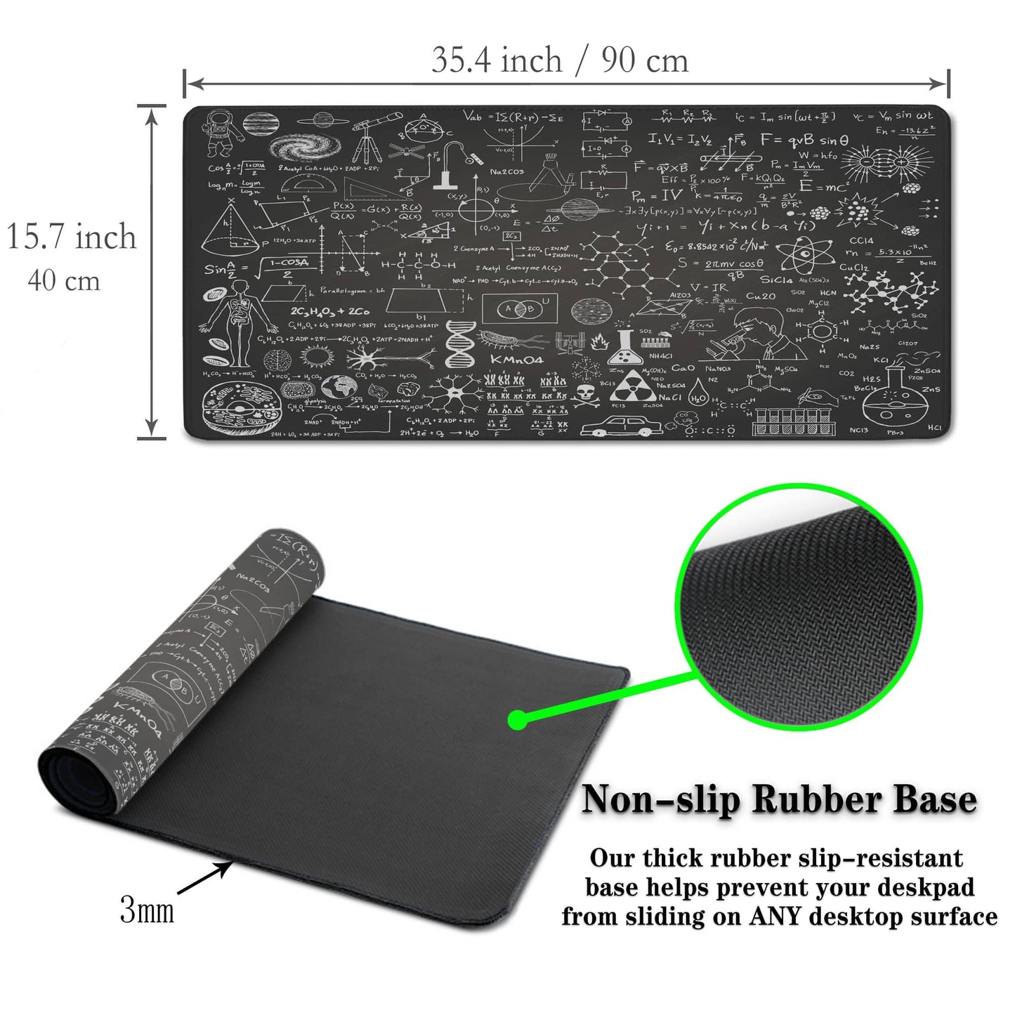 Samgula Large Mouse Mat Black Gaming Mousepad, Oversized Mouse Pads Long Desk Pad, Desktop Computer Pad Waterproof Non-Slip Rubber Base, 35.4 X 15.7 inch for Work/Game/Office/Home Science Formulas