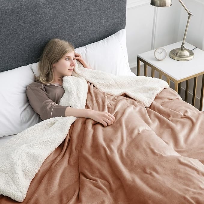 IR Imperial Rooms Camel Sherpa Fleece Throw Blanket for Bed - Wholesale Bulk Pack of 16 Sherpa Blankets - Soft Fluffy Throw Blankets for Hotels, Guest Bedroom, 50x60 Inches