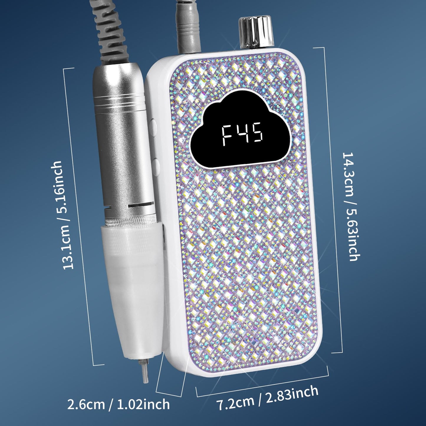 LIMEGIRL Professional Electric Nail File Drill Bits Kit 45000RPM for Acrylic Toenail Machine Clippers with 14 Drill Bit Gradient White Glitter Portable Rechargeable Cordless