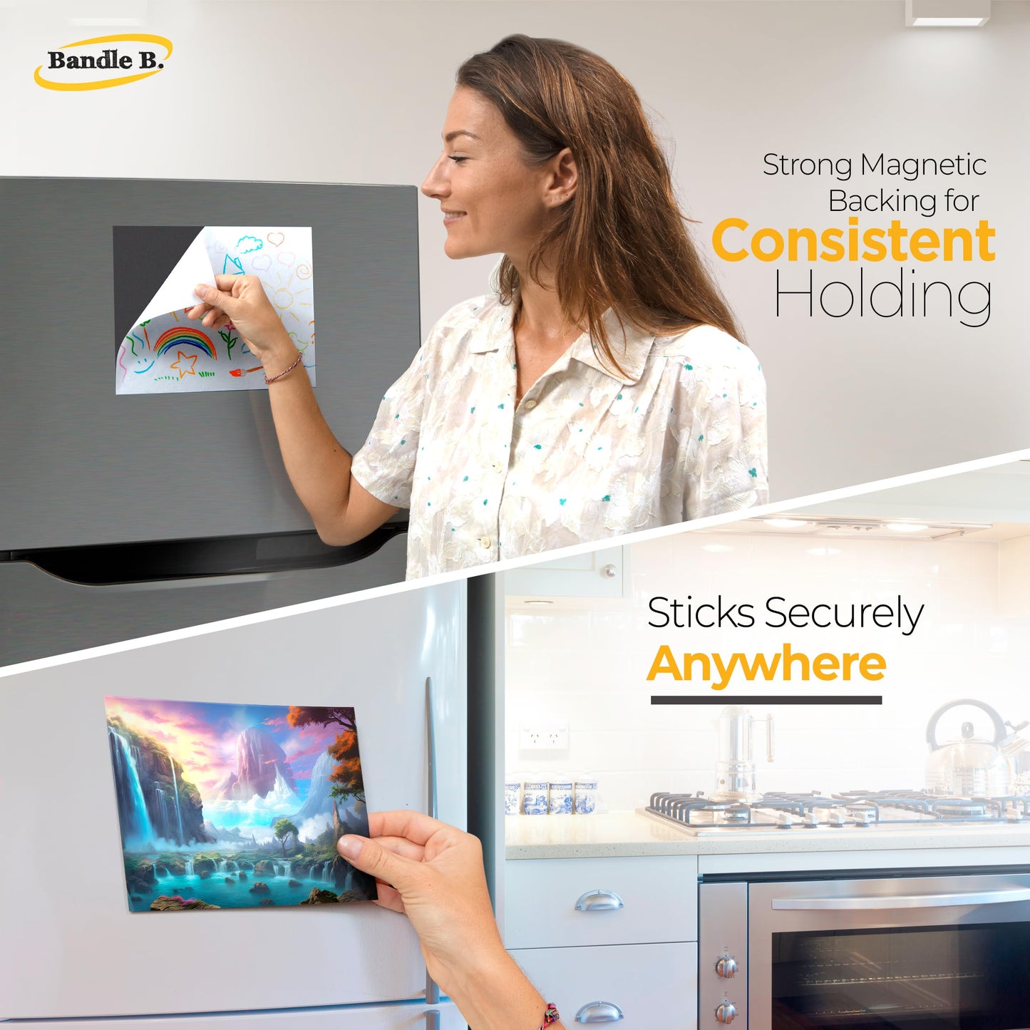 Bandle B. Magnetic Sheets, 8" x 10", Pack of 10. Flexible Magnetic Sheets with Adhesive Backing. Easy Picture Magnets. Thickness 16 mil.