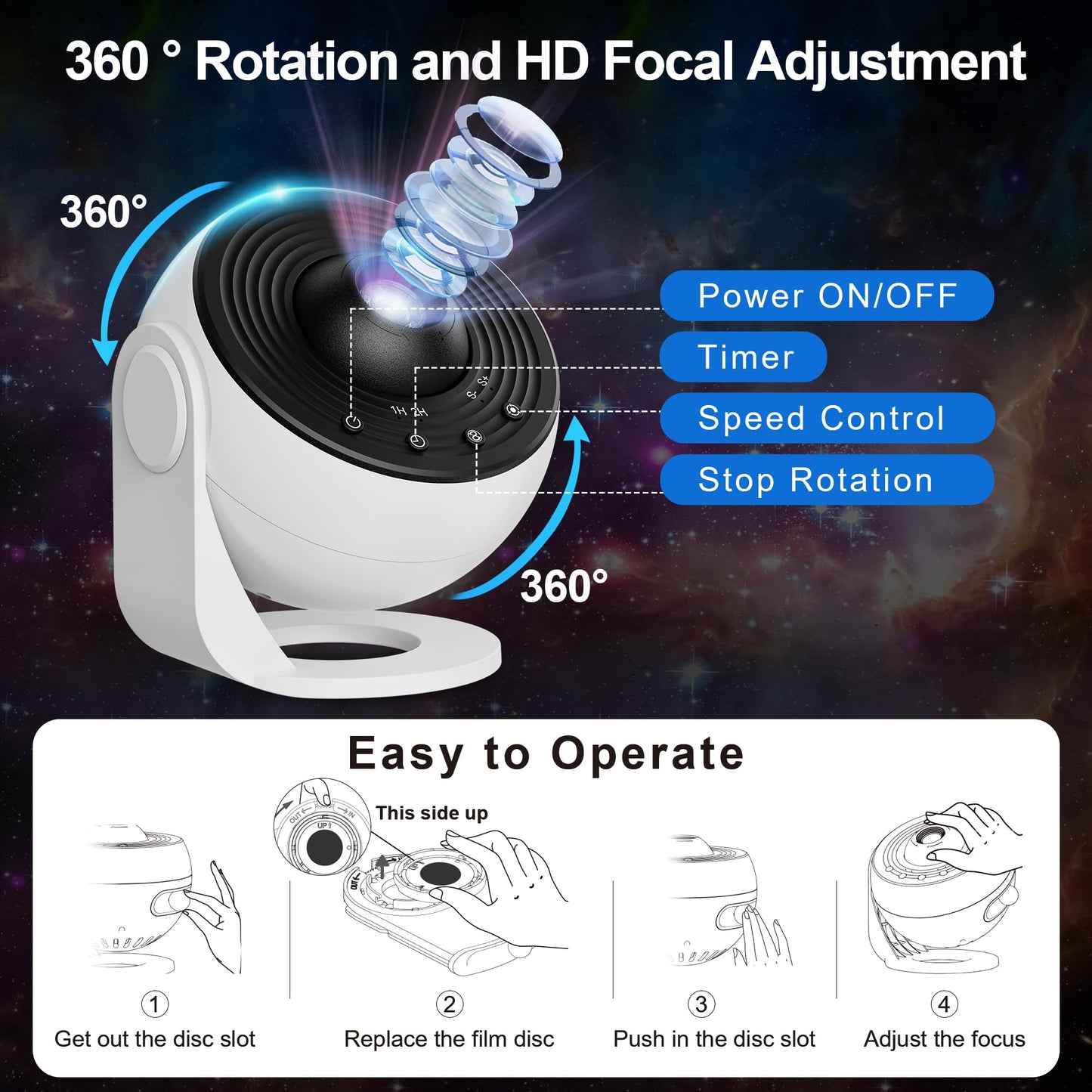 Galaxy Projector Pro for Bedroom, 13 in 1 Planetarium Star Projector with Solar System & Constellation, Night Light for Ceiling - 360° Rotating with Timer, Adjustable Knob, Kids Adults Room Decor