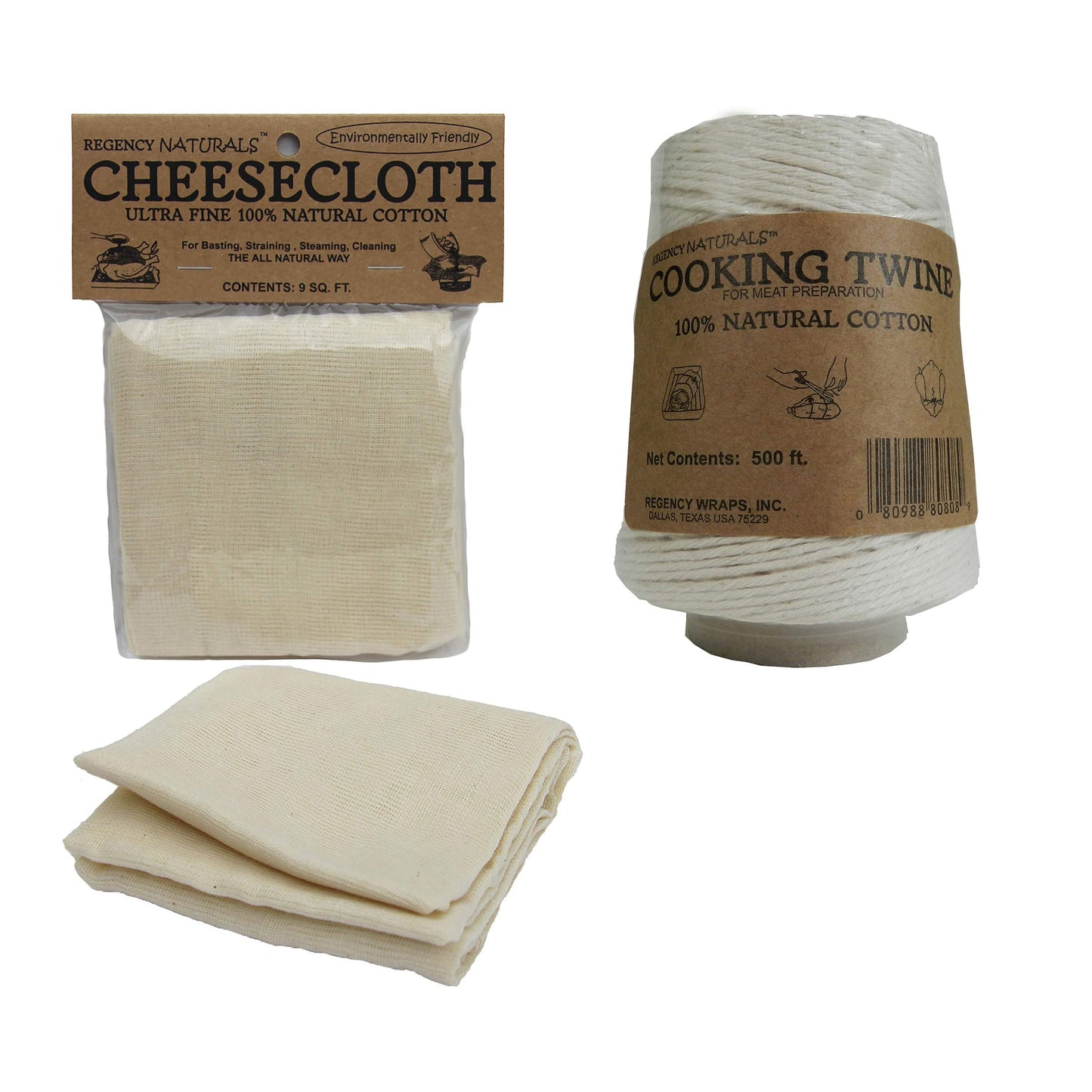 Regency Wraps Cooking and Roasting Set Includes 9 sq.ft Natural Ultra-Fine Cheesecloth and 500ft Cooking Twine for Trussing and Basting The Perfect Turkey, 2pc Set