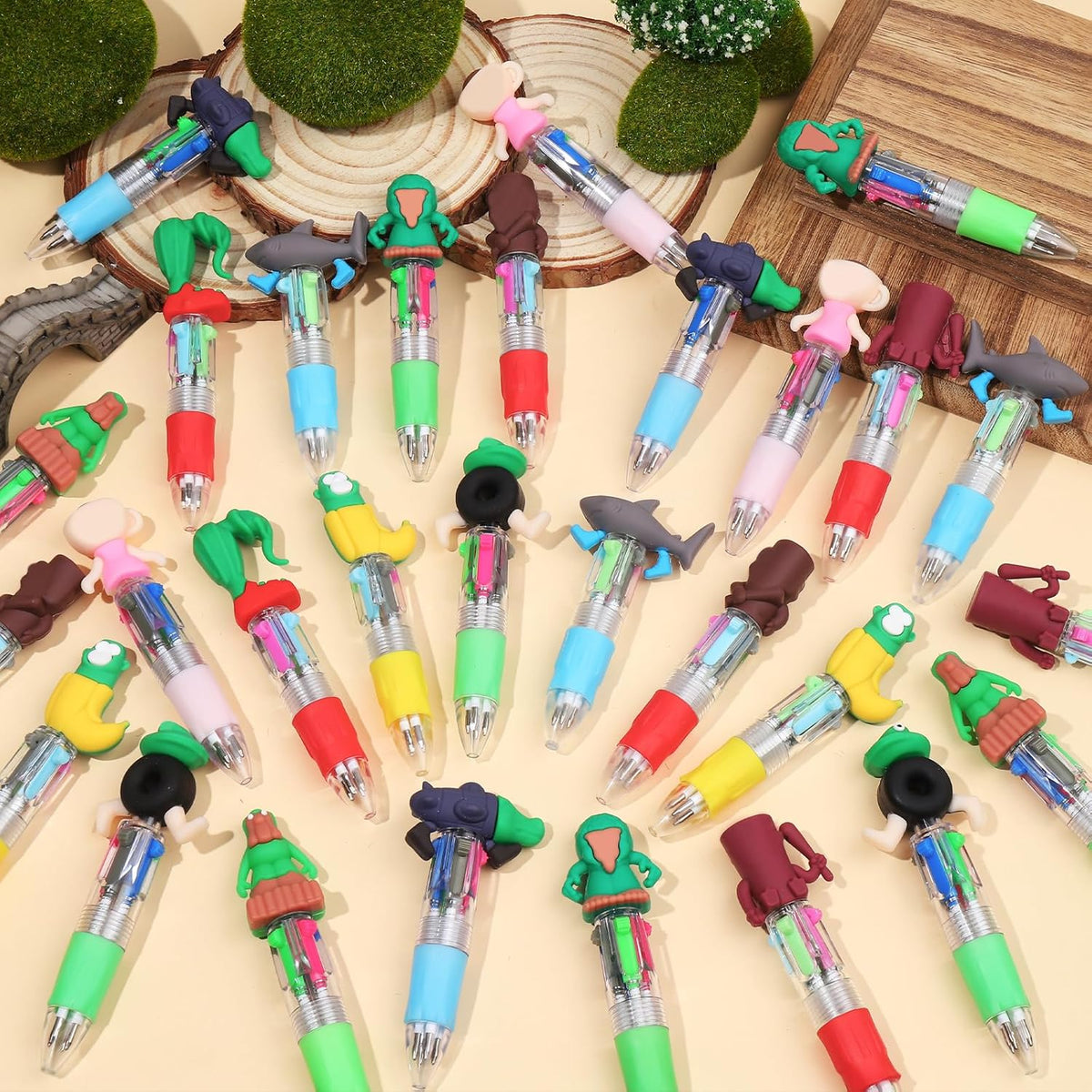 CZWZ 30Pcs Mini Multicolor Pens in One 4-in-1 Cute Pens Bulk for Kids, Ballpoint Pen for Birthdays and Children's Parties, Fun Gifts Assorted Ink Kawaii Pen(Brainrot)
