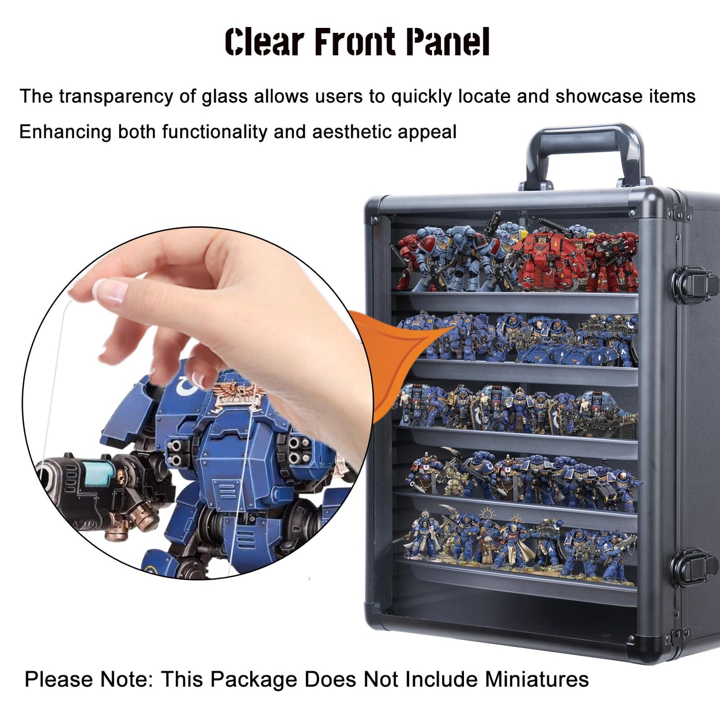 CROFEYTY Miniatures Storage Case Modular Miniatures Transport Case with 5 Trays,Miniatures Carrying Transport Display Storage Case Aluminum Alloy Frame (Black)