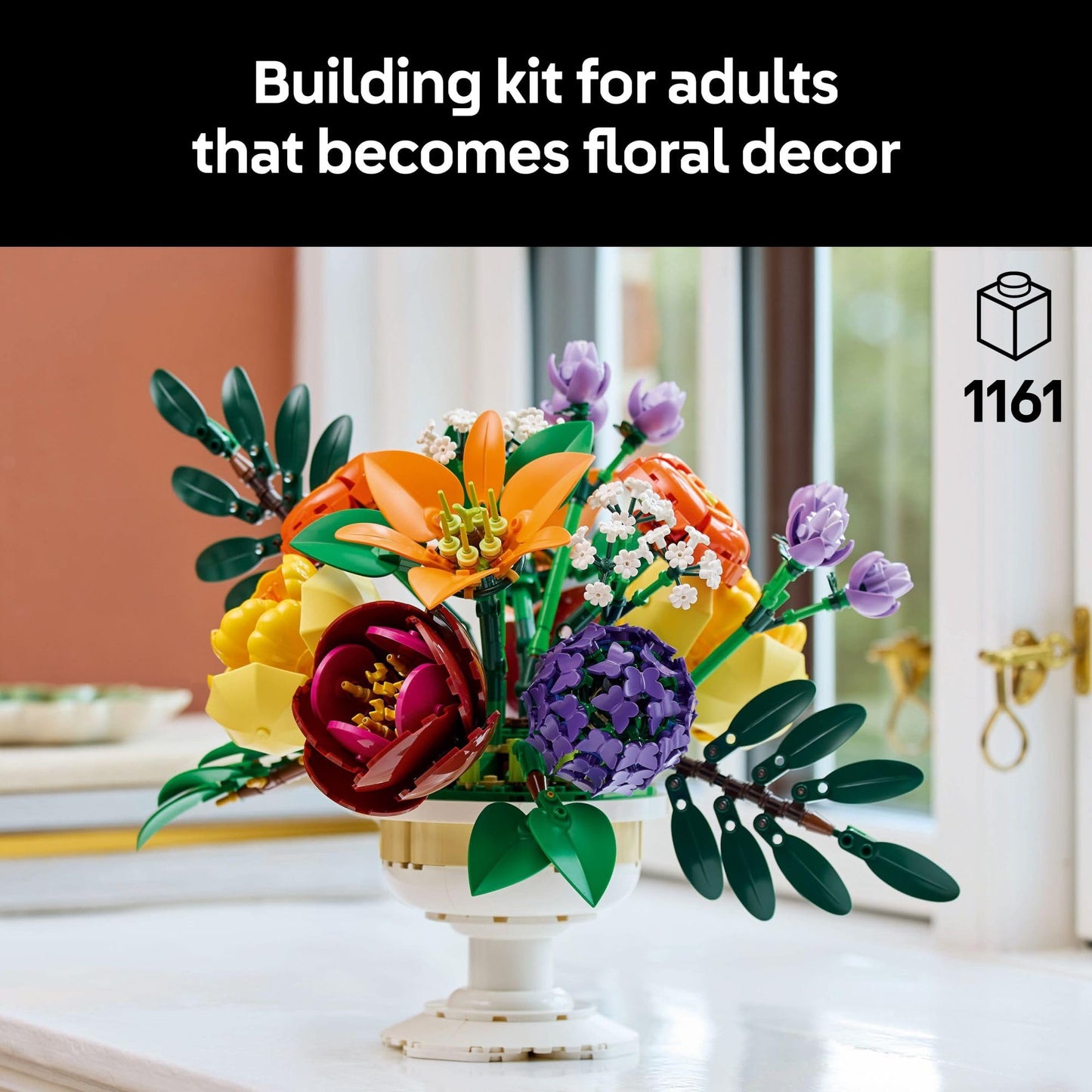 LEGO Botanicals Flower Arrangement Artificial Flowers Building Set - Decor for Table Display - Gift for Mothers Day - Unique Bouquet for Adults, Ages 18+ - 10345
