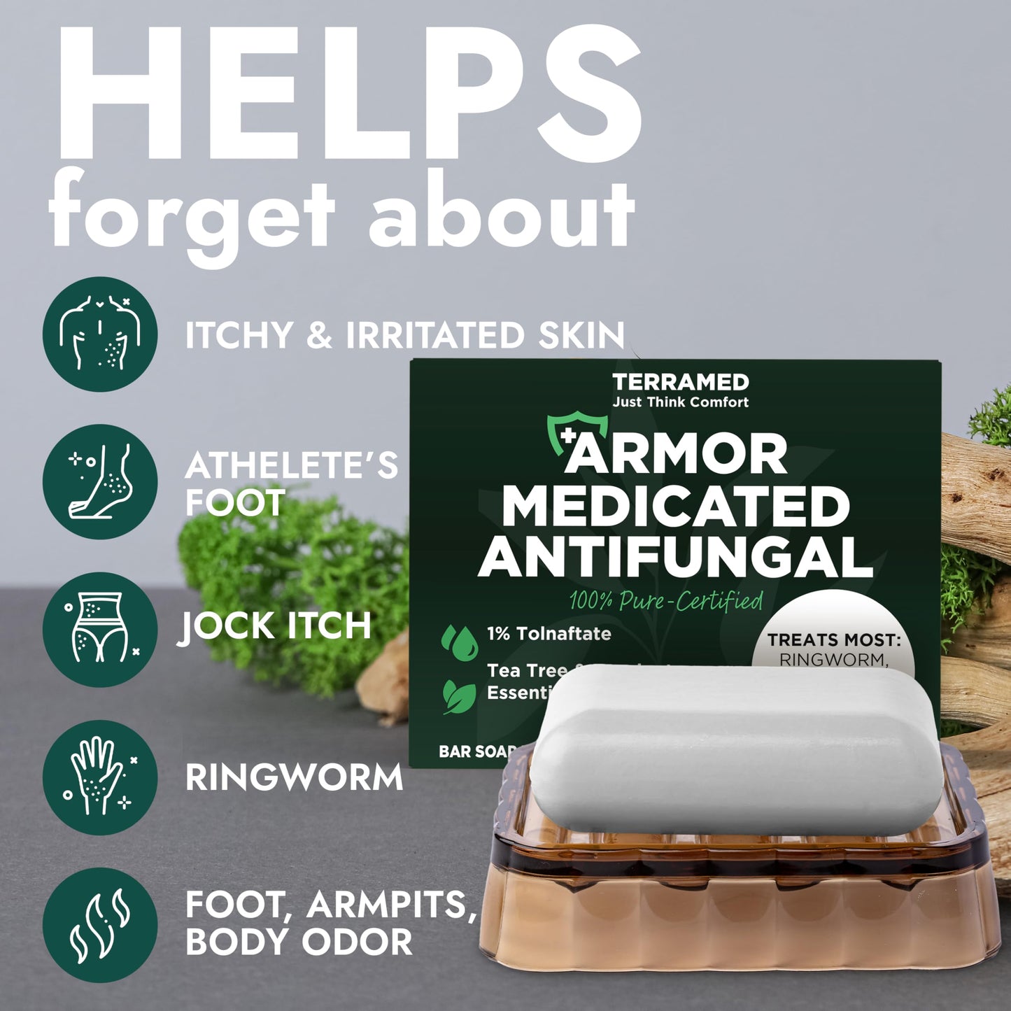Antifungal Soap | Medicated Jock Itch Treatment, Fights Ringworm & Athlete's Foot | Soothing Tea Tree & Eucalyptus | 1% Tolnaftate for Effective Relief | Travel-Friendly with Soap Case