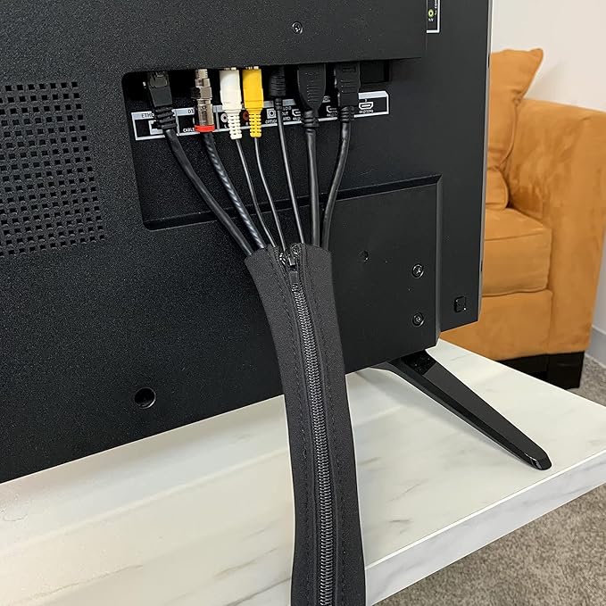Zipper Cable Sleeve by Wrap-It Storage - 24" x 4" (4-Pack) Black - Cord Organizer and Cable Protector for Desk, Computer, TV Cord Management to Hide and Cover Wire and Extension Cables