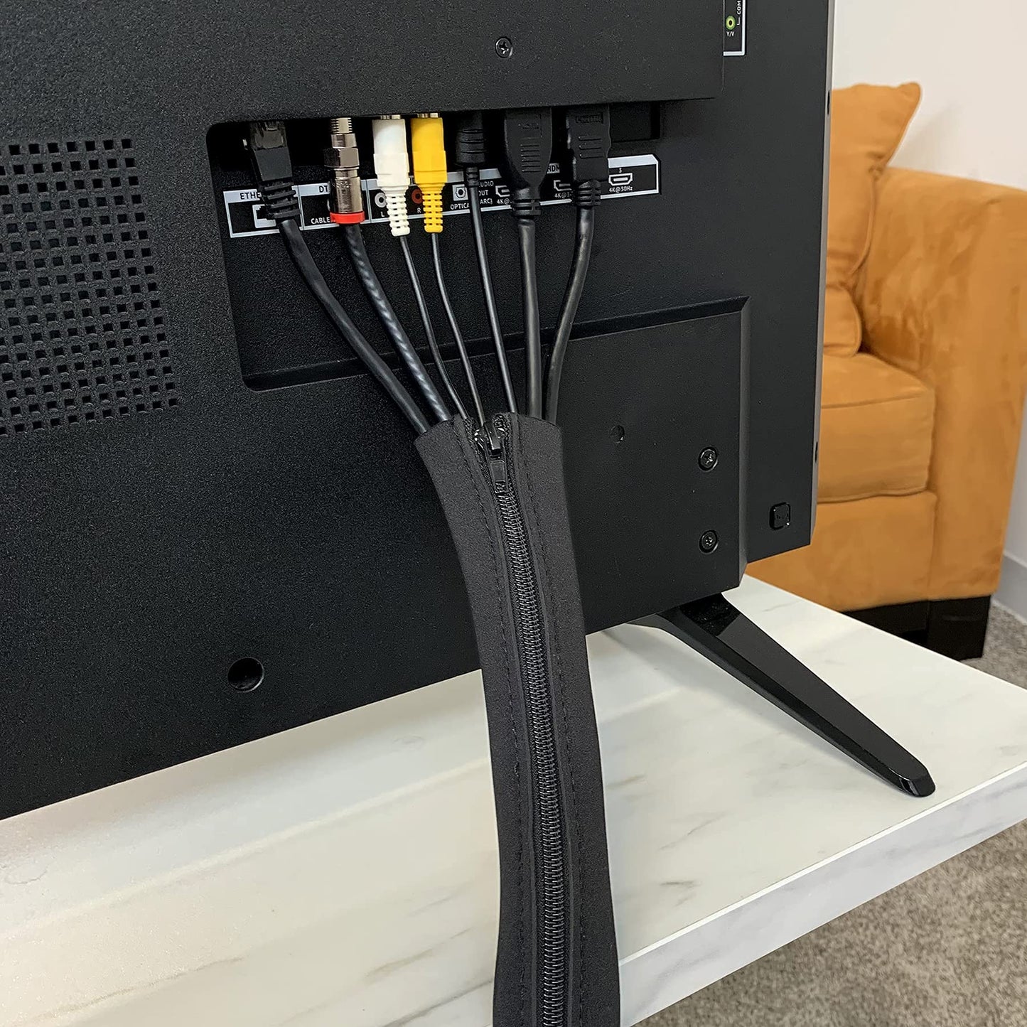 Zipper Cable Sleeve by Wrap-It Storage - 24" x 4" (4-Pack) Black - Cord Organizer and Cable Protector for Desk, Computer, TV Cord Management to Hide and Cover Wire and Extension Cables