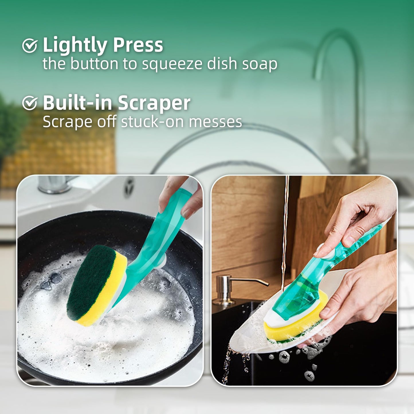 Non-Scratch Dish Wand Sponge Refills, Zero-Scratch Replacement Heads for Dish Wand, Scratch-Free Dishwand Refills, Non-Scratching Scrubber Pads for Soap Dispensing Handle, Safe for Nonstick Cookware