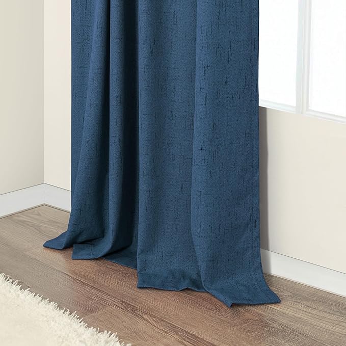 Navy Blue Black Out Curtains 63 Inch Long 2 Panel Burg Linen Textured Thermal Insulated Total Blackout Window Shades Soundproof Dark Out Curtain for Living Room Kids Children Boy Bedroom 63 Length