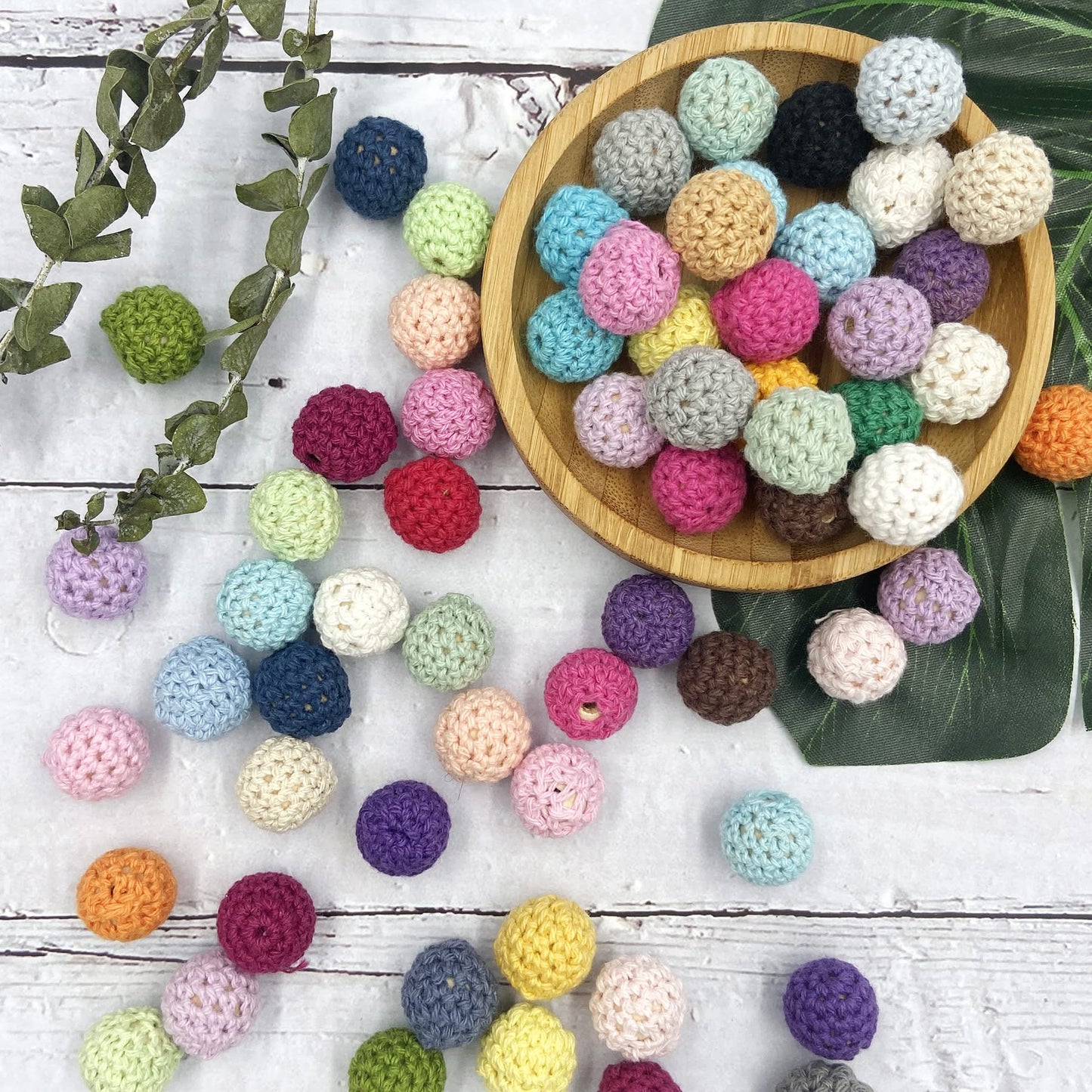 Wooden Crochet Beads 20mm 50pc Mix Color Beads DIY Accessories for Making Necklace Bracelet