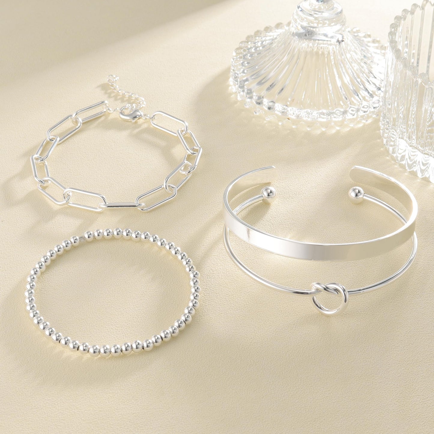 Reoxvo 925 Sterling Silver Plated Bracelets Jewelry for Women Stack Silver Bangle Cuff Bracelet Set for Women