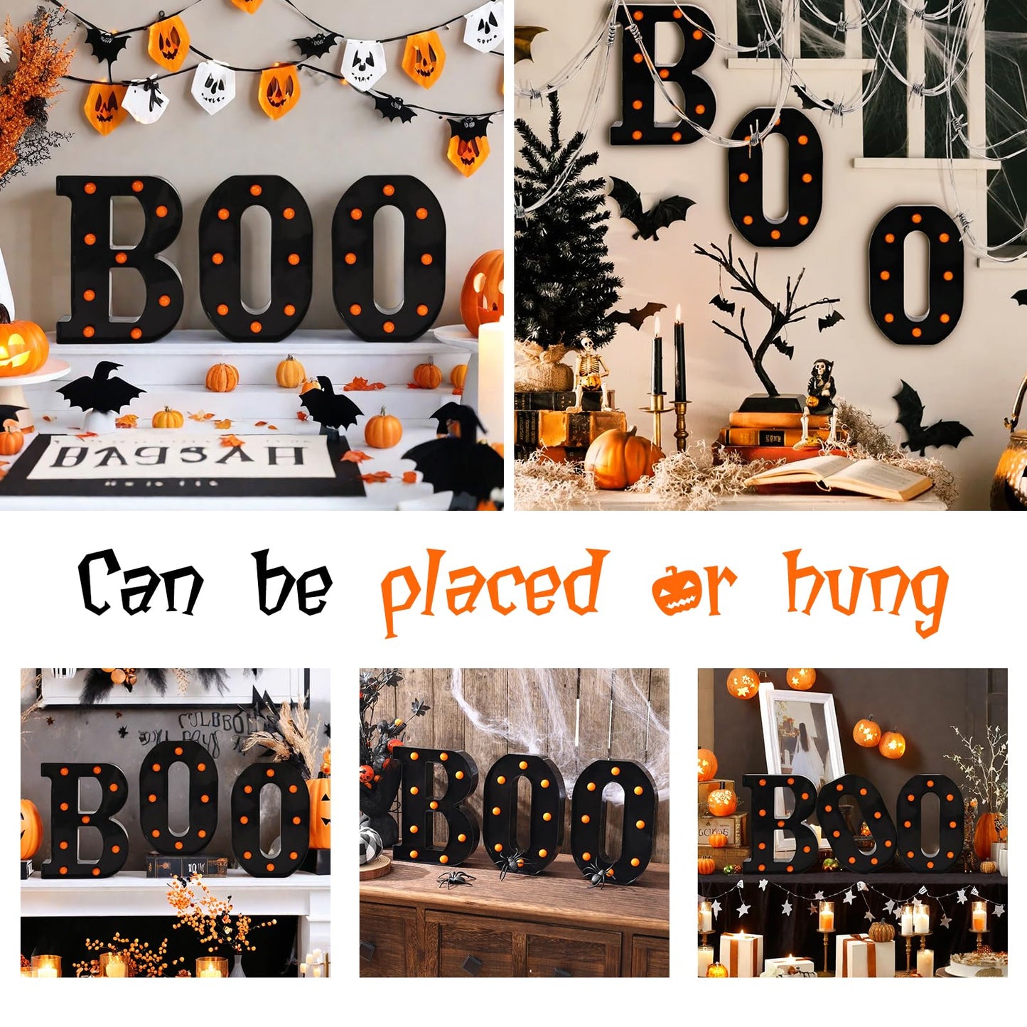 Halloween Decorations - 8.6" Large "BOO" Marquee Light Up Letters Light Up Sign Halloween Decor Indoor for Kitchen Bedroom Fireplace Mantel Party Holiday Display