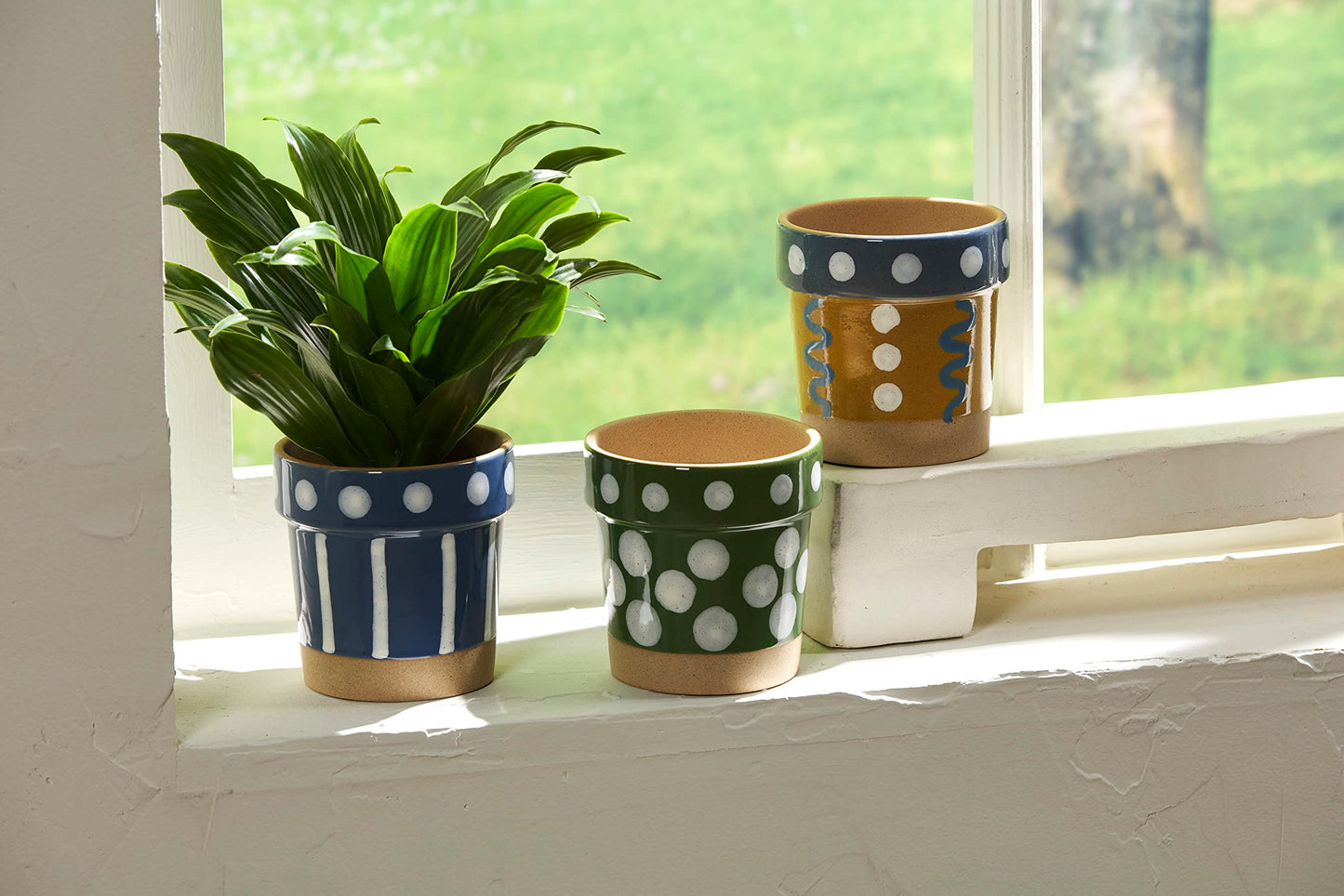 Mud Pie Green Dotted Rim Flower Pot, 4" x 4" Dia
