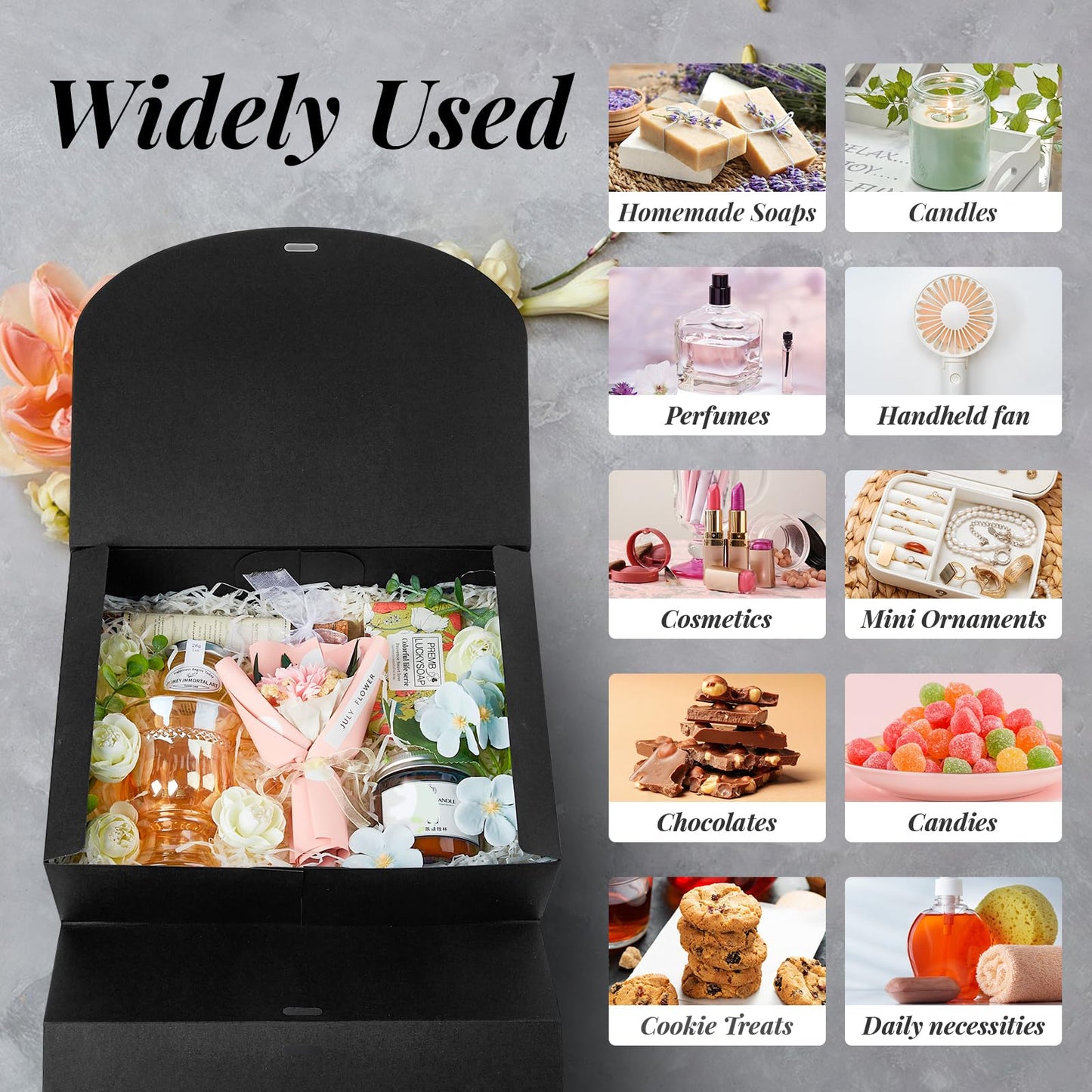 Kucoele 15 PCS Gift Boxes with Lids, 10.6 x 7.8 x 3.1 Inches Bridesmaid Gift Boxes, Black Proposal Boxes with Ribbons for Wedding, Birthday, Graduation Present Packaging