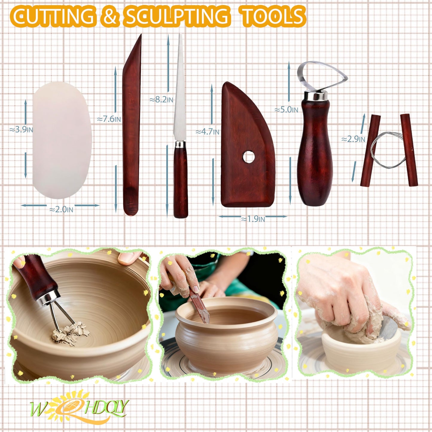 WQHDQLY 21PCS Pottery Tools, Practical Polymer Clay Sculpting Tools Kit, Air Dry Clay Tools Set for Adults, Pottery Craft, Carving, Dotting, Shaping, Molding, Modeling,Drawing