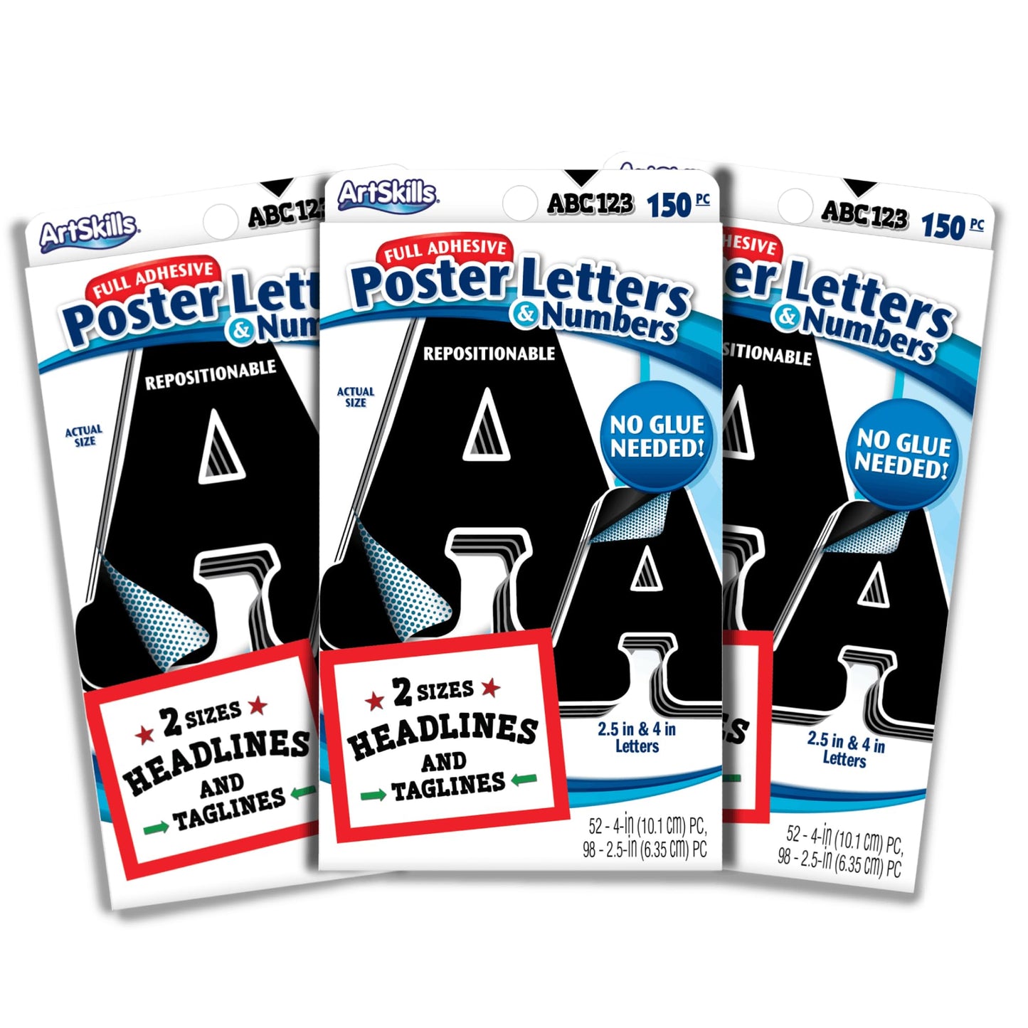 ArtSkills Paper Poster Letters and Numbers for Projects and Crafts, 4" and 2.5", Black, 150 Pieces - Multiple Sheets Per Letter Pad - Pack of 3 (3 Count)