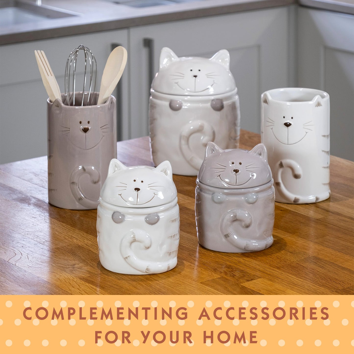 SPOTTED DOG GIFT COMPANY Ceramic Cookie Jar with Lid, Large Cat Treat Container for Cookies & Biscuits, Cute Novelty Kitchen Storage for Countertop, Gifts for Cat Lovers - 47oz Gray
