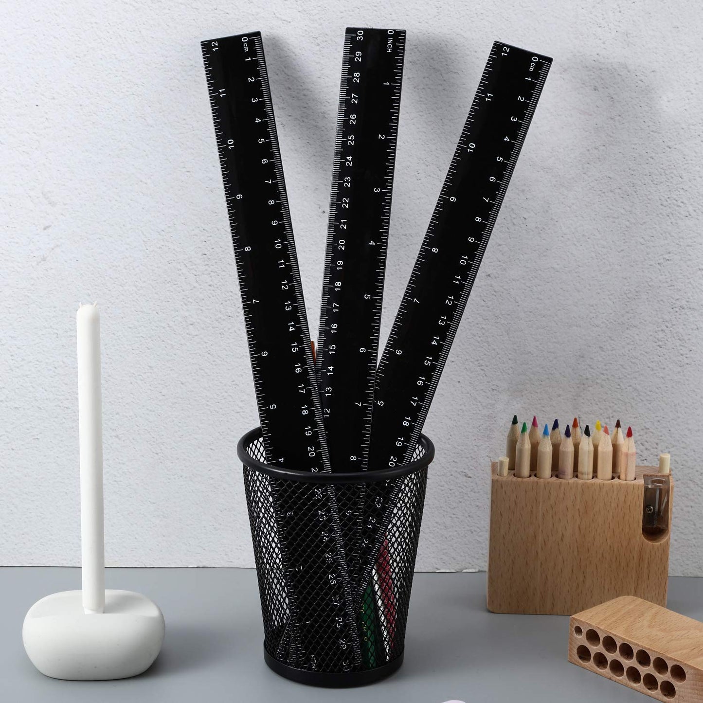 EBOOT 50 Pack 12 Inch Plastic Ruler Bulk Black Ruler for Classroom with Inches and Metric for Easy to Read Markings Design Clear for Crafting Office School Supplies Set Measuring Tools (Black)