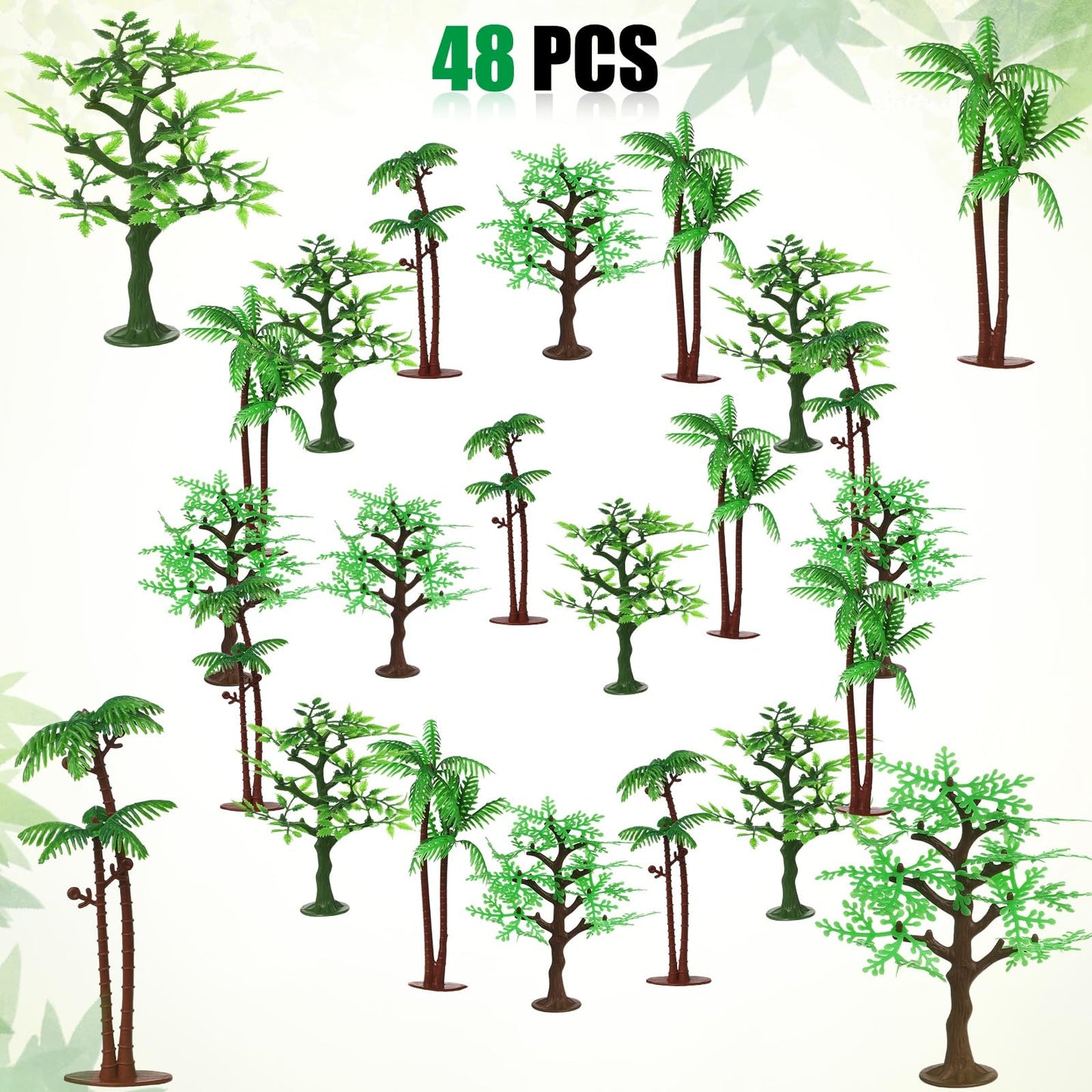 Janinka 24 Pcs Mini Toy Jungle Trees Plastic Model Coconut Trees Figurines with Base Cake Decoration Rainforest Diorama Supplies Scenery Architecture for Craft, Building, Scenery Landscape, 4 Styles