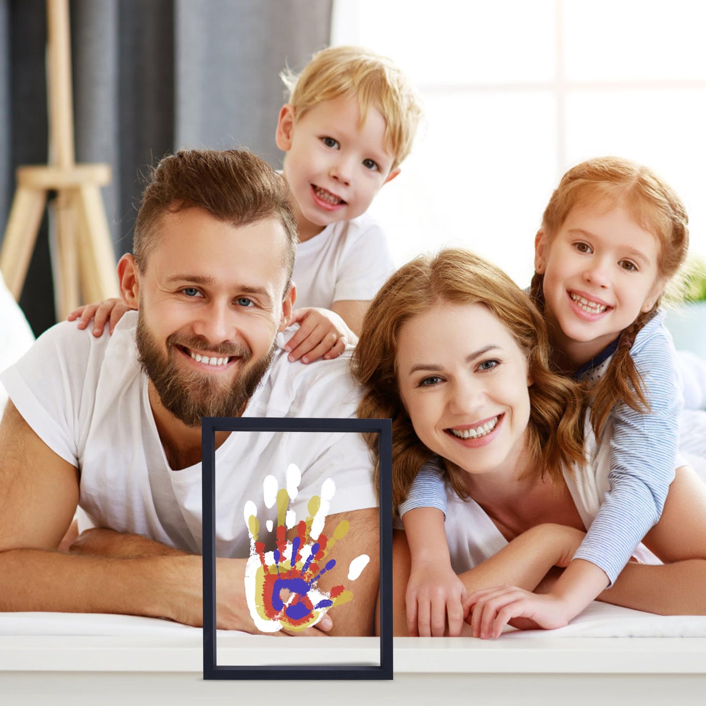 CHERRY CHEERS Family Handprint Kit, DIY Craft Keepsake Wooden Frame, Endless Gift Set, Non-Toxic Paints, Transparent Sheets (Black)