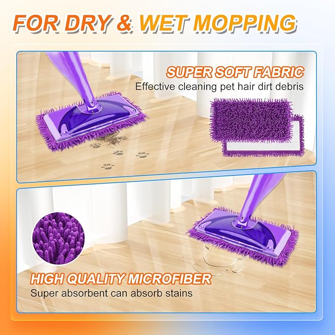 6 Pack Wet Jet Pads Refills for Swiffer WetJet, Washable Reusable Mop Pads for Hardwood Floor Cleaning, Purple(Mop is Not Included)
