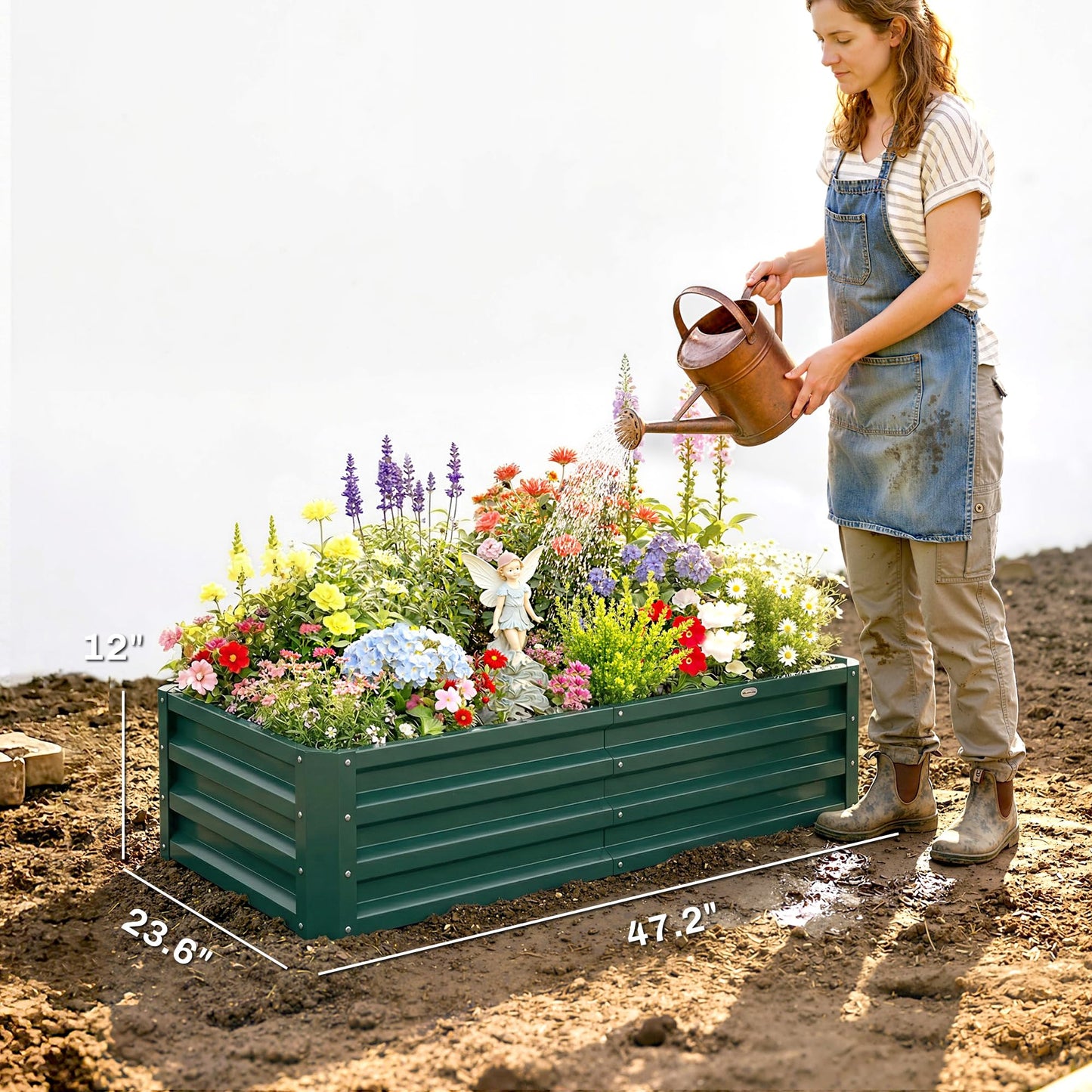 Outsunny Galvanized Raised Garden Bed, 4' x 2' x 1' Metal Planter Box, for Growing Vegetables, Flowers, Herbs, Succulents, Green