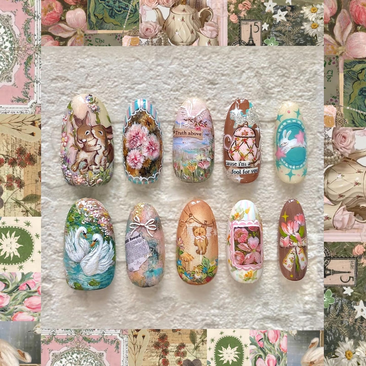 IMRAIN Press on Nails Medium Almond Fake Nails Glossy Acrylic False Nails Cute Full Cover Artificial Glue on Nails for Women Girls