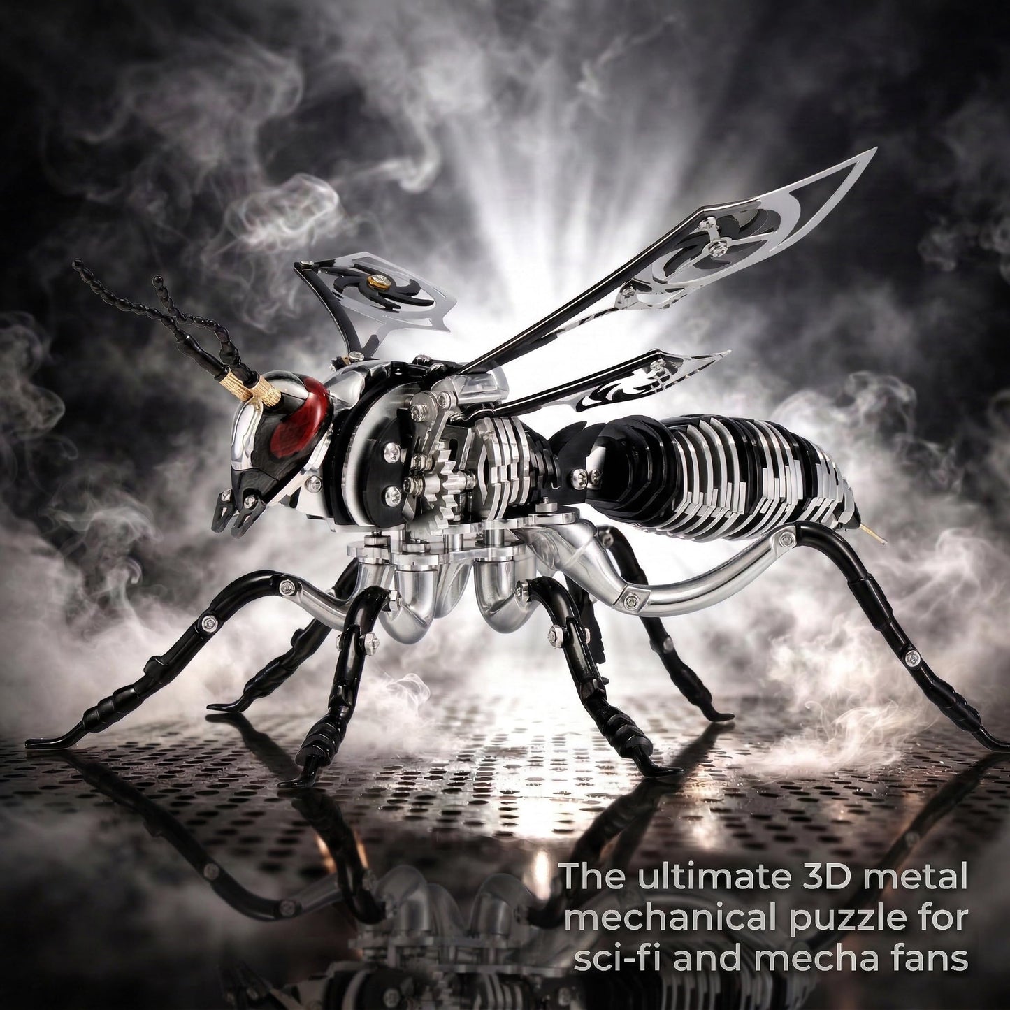 Gold-Plated Metal Bee Model Kit - 3D Stainless Steel Mechanical Insect Puzzle for Adults - Steampunk Bionic Wasp Sculpture - Executive Desktop Art and Stress Relief Gift (Bee-Black)
