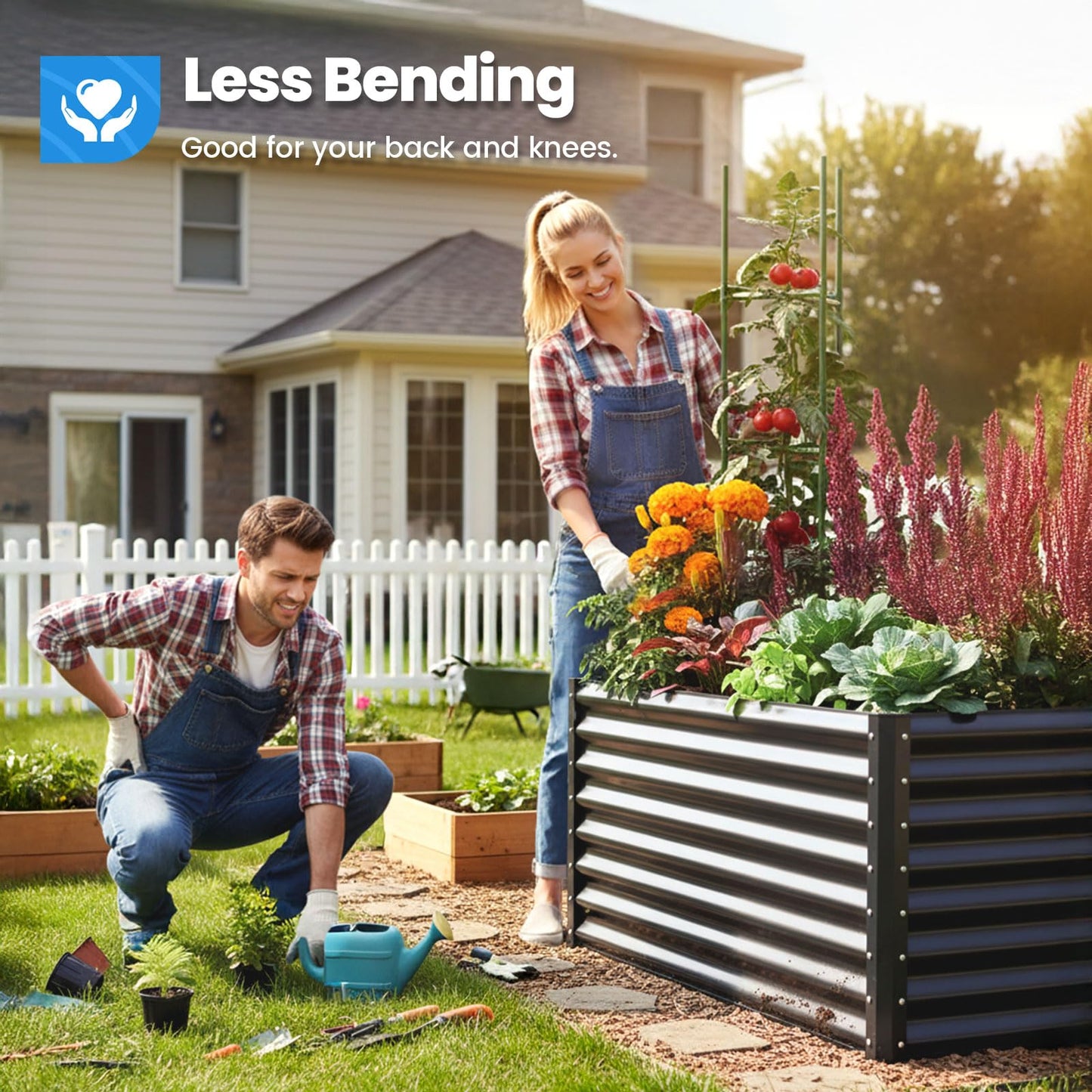 Quictent Galvanized Raised Garden Bed 4x3x2ft Tall Garden Bed Extra Height 22.4" Hold 24cft Soil Outdoor Heightened Planter Box for Deep Root Vegetables Herbs Tomato Cage Included, Dark Grey