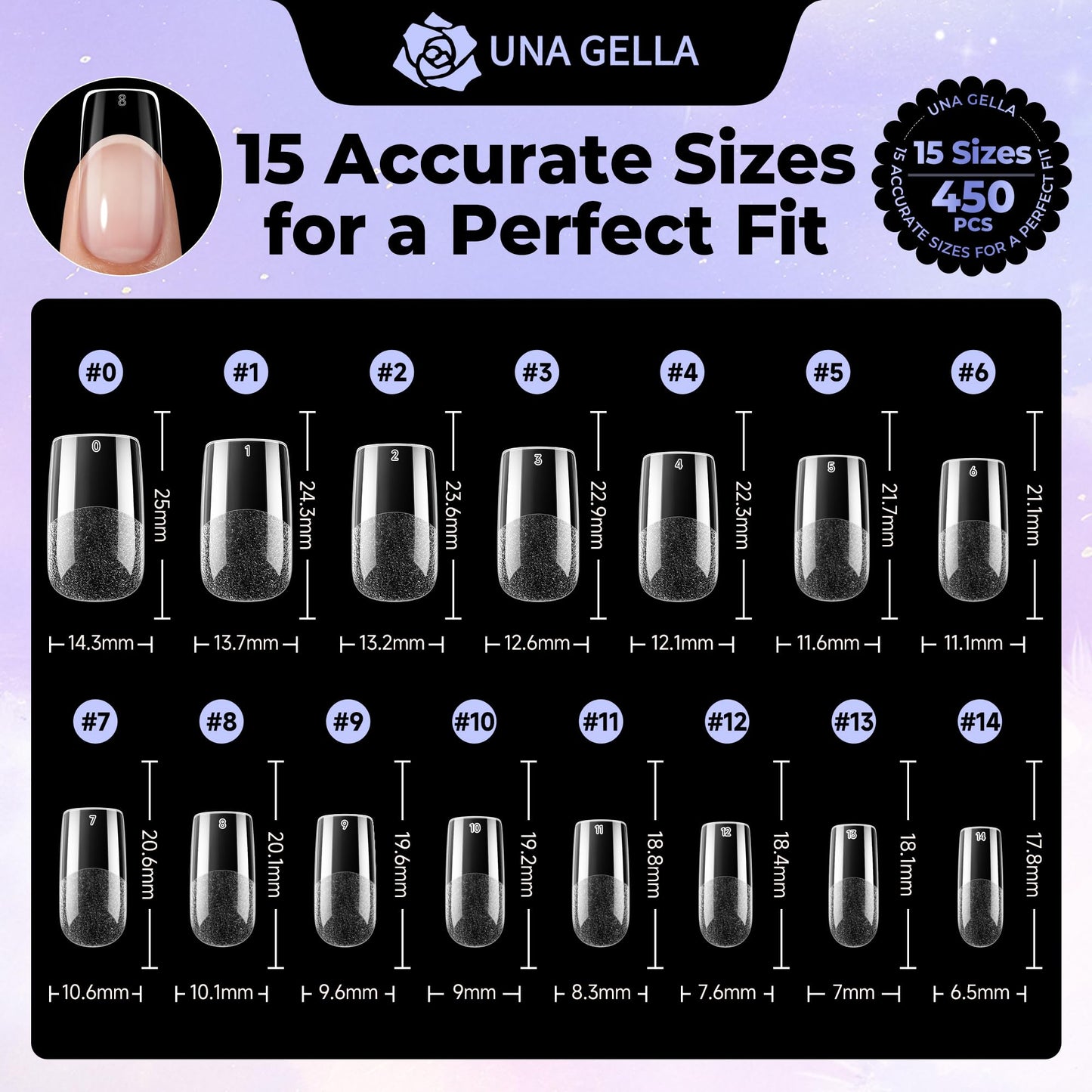 UNA GELLA Medium Square Nail Tips: 450PCS Medium Fake Acrylic Gel Nail Tips 15 Sizes Soft Pre-shape Press On Nails Square French For Full Cover Nails Extension Home DIY Salon