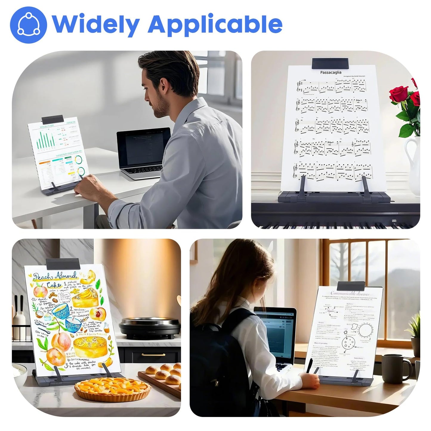 Resulzon Paper Stand Document Holder with 7 Adjustable Positions, Paper Holder Stand for Desk When Typing for Reading A4 Letter, Books, Receipts, Sheet Music, Textbooks