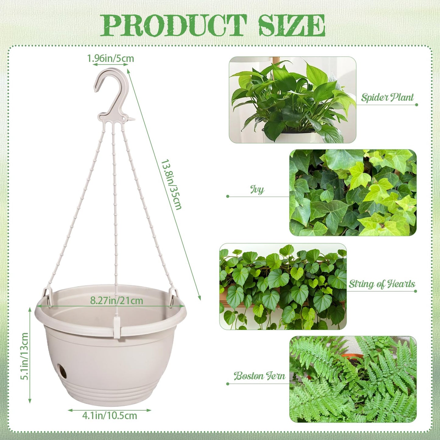 VIDELLY 2 Pack 8 Inch Self-Watering Hanging Planters, Dual-Use Plastic Flower Pots with Water Storage and Drainage, Indoor Outdoor Plant Containers for Herbs, Spider Plants, Pothos