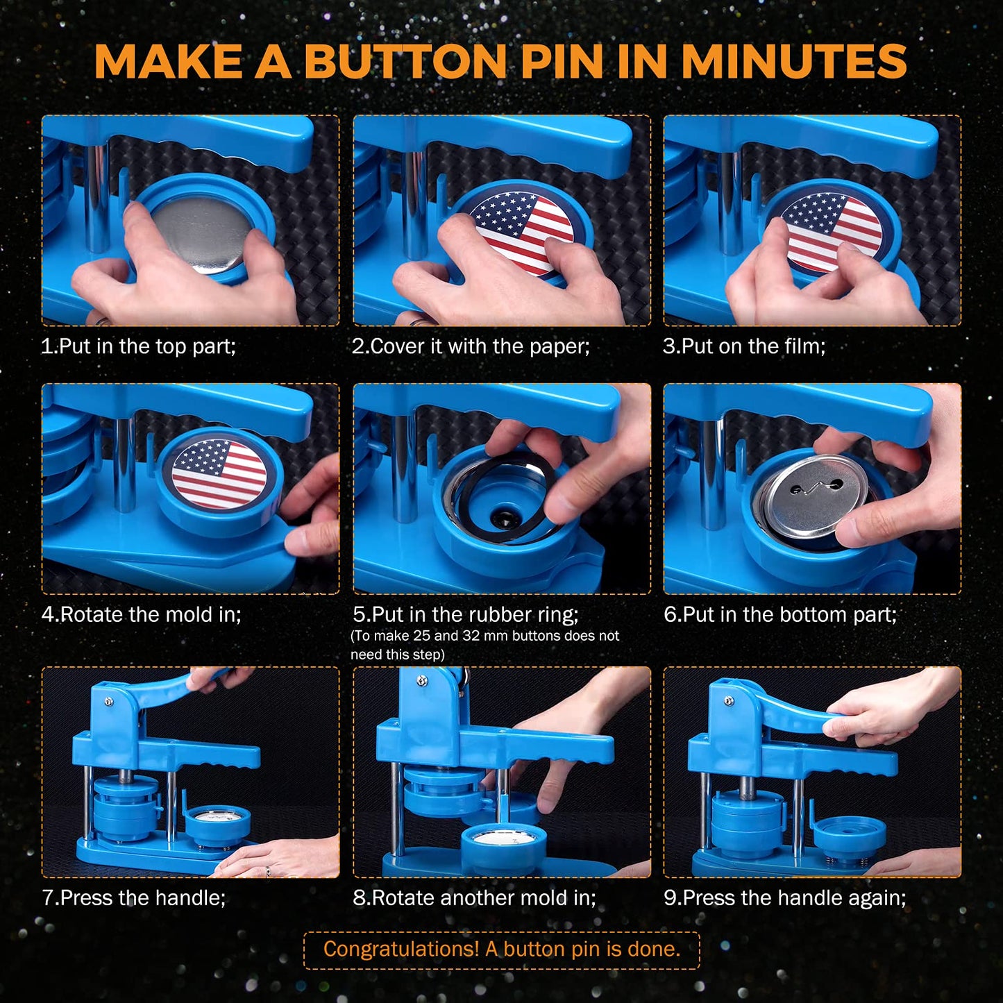 BEAMNOVA 100 Sets 44mm / 1.73 in (Approx. 1-3/4 inch) Metal Button Supplies Blanks, for Round Pin Maker Machine, Matte Metallic Back, Hand Press Badge Making Parts