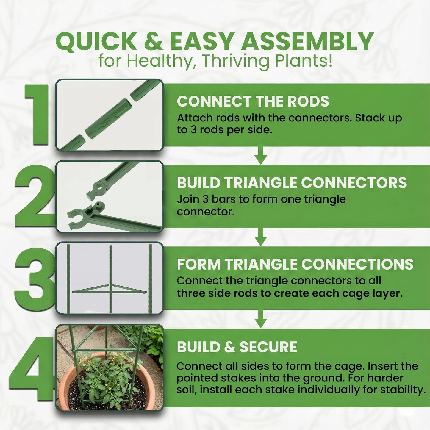 Tomato Cage - Large Trellis Stakes and Plant Support Structures for Vegetables and Climbing Plants - Tall Tomato Cages for Garden, Pots, Raised Garden Bed Outdoor Supplies (3 Pack - Up to 48")