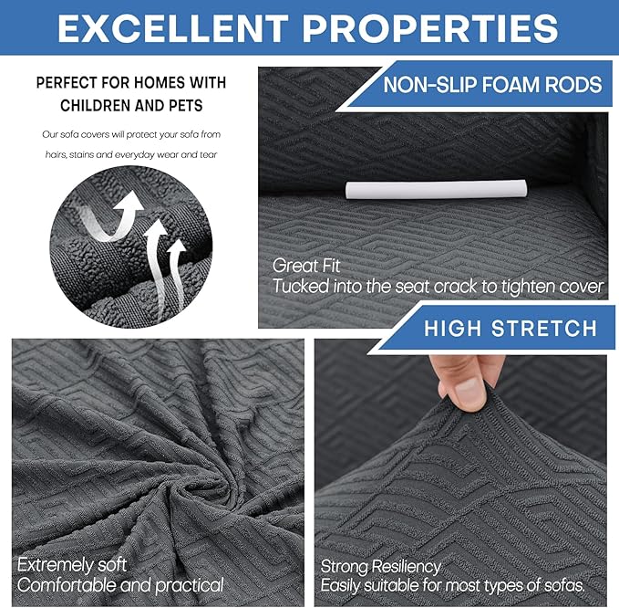 XINEAGE 2026 New 1 Piece Couch Covers for 3 Cushion Couch (79"-91") Stretch Sofa Cover Slipcover Pet Friendly Soft Washable Furniture Protector with Elastic Bottom for Kids,Dog (Sofa, Dark Gray)