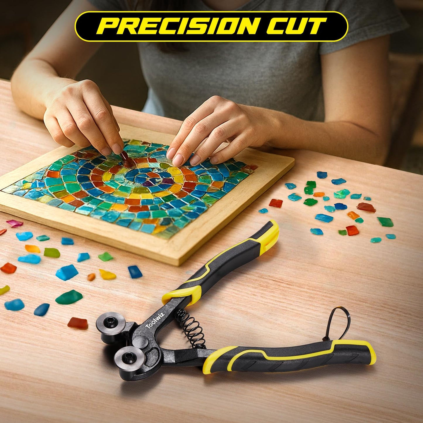 Toolwiz Glass Tile Nippers 2 pcs Heavy Duty Tungsten Carbide Wheeled Stained Glass Mosaic tiles and Hd Ceramic Tile Nipper Pliers Tools with Ergonomic Handles for Porcelain Mirror Stone DIY Projects