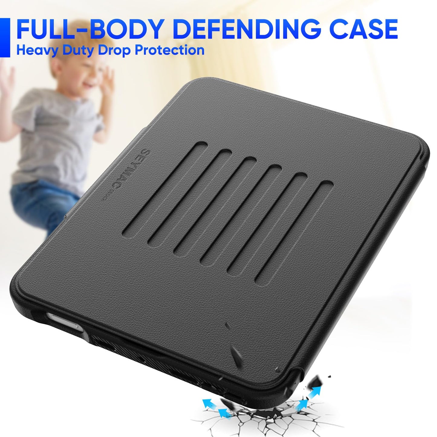 SEYMAC stock Case for iPad mini 7 (A17 Pro)/ Mini 6 8.3'', Strong Magnetic Auto Sleep Shockproof Case with Absorbing Multi-Angles Stand, Pen Holder, Card Slot, Black