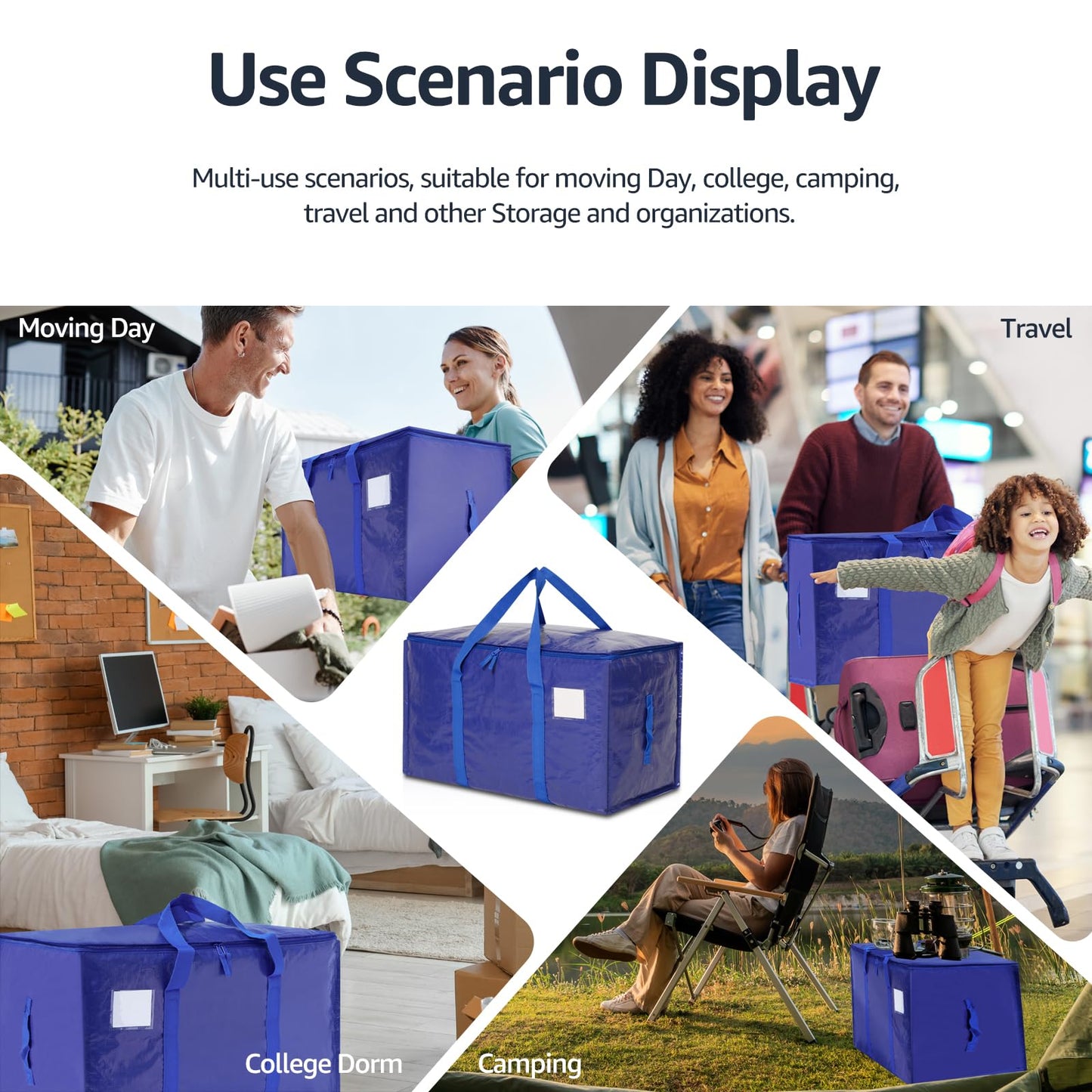 Moving Bags Heavy Duty Extra Large, Moving Boxes, Moving Supplies Essentials, Blue Storage Bins with Lids, Plastic Packing Totes, Storage Bags for Clothes with Handles & Zippers(Blue, 4 Pack)