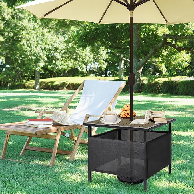LZRS Adirondack Square Outdoor Side Table with Umbrella Hole, Pool Composite Patio Table,HDPE End Tables for Backyard,Pool, Indoor Companion, Easy Maintenance & Weather Resistant(Light Brown)
