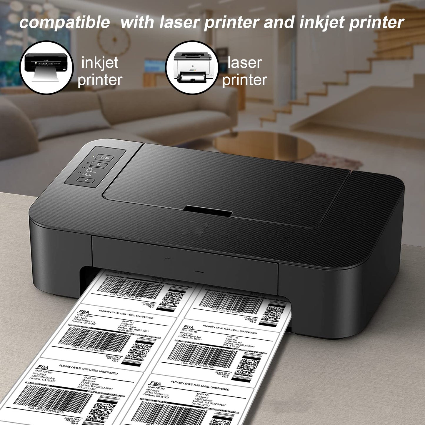 [100 Sheets 600 Labels] Shipping Labels 3 1/3"x4" Printable White 6 up Labels for Laser/Inkjet Printers, Mailing FBA Address Label Sticker Paper - Permanent Adhesive Label Blank