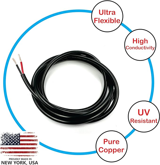 NATIONAL Wire & Cable – 18 AWG 2-Conductor Premium Copper Wire, 25 ft, Stranded | Made in USA, Flexible Jacket | LED Strips, Electronics, Low Voltage, DIY Projects, Indoor and Outdoor Use