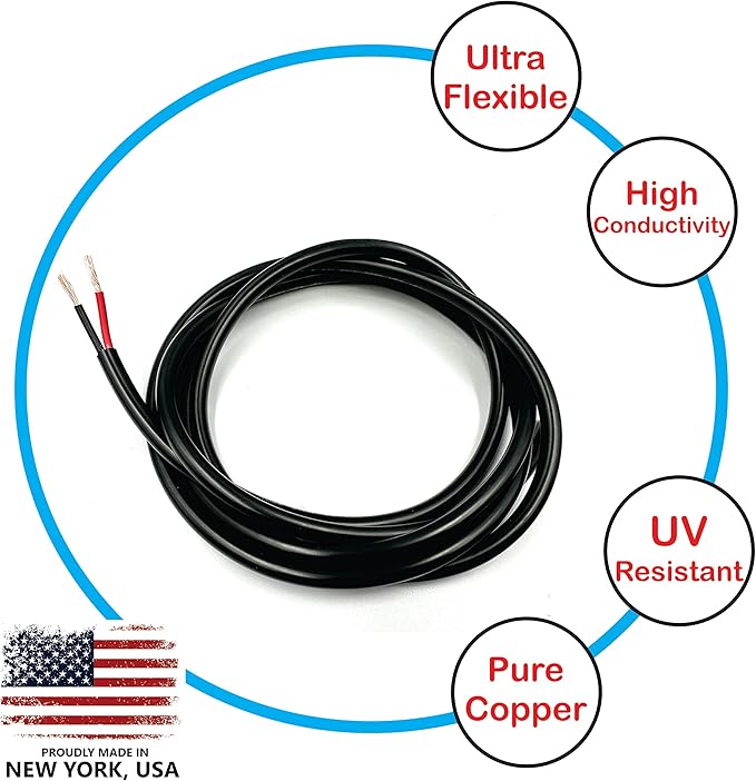 NATIONAL Wire & Cable – 10 AWG 2-Conductor Premium Copper Wire, 50 ft, Stranded | Made in USA, Heavy-Duty Flexible Jacket | Automotive, Solar, Battery, Indoor and Outdoor Use